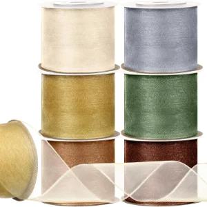 6 롤 크리스마스 오르간자 리본 세트 선물 포장 트리 공예품 보우 결혼 초대장 화환 파티 장식 꽃다발 DIY