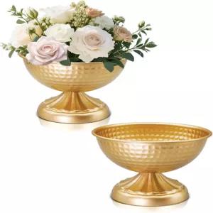중앙 장식용 망치 금 꽃병 테이블 웨딩용 6인치 금속 컴포트 파티 이벤트 빈티지 항아리 받침대 그릇 2종