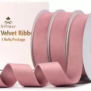 벨벳 리본 라이트 핑크 1인치 x 15Yd 더블 페이스 선물 포장 크리스마스 트리 장식 헤어 보우 공예 꽃병