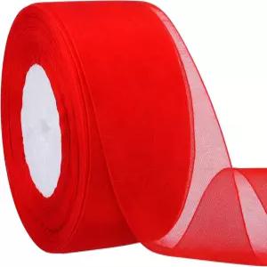 꽃다발 홈 파티 장식용 하퍼 2인치 시어 오르간자 쉬폰 리본 50야드(빨간색)