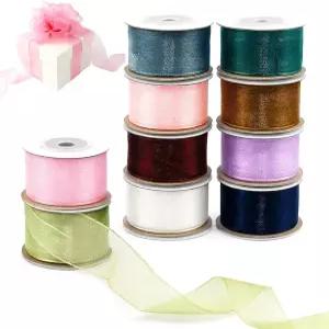 1 X 100Yd 오르간자 리본 세트 10롤 혼합 색상 시어 크리스마스 트리 장식 공예용 랩 멀티컬러