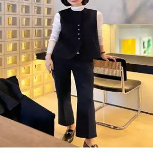 모직 울 정장세트 싱글 여성패션 다계절 세트 베스트+구부바지 지성 DL1
