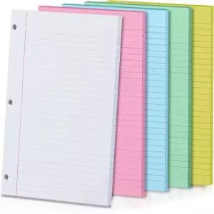 5색 루즈 페이퍼 폭 250매 8 x 10.5인치 3홀 펀칭 3링 바인더용 노트북 용지 충전재 메모 작성 학교 학생