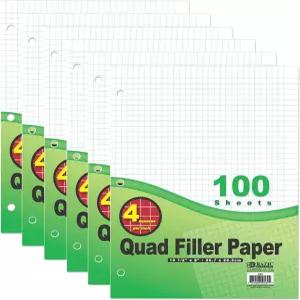 BAZIC 제품 필러 용지 루즈 페이퍼 100매 4-1인치 쿼드 룰 링 바인더용 구멍 3개 오피스 스쿨 학생용