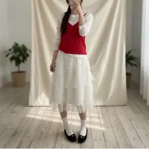 [옷자락]여성 일상 로맨틱 캉캉 시스루 미니스커트