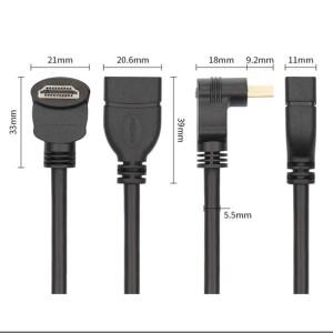 HDMI 연장 케이블 - 고속 90도 각도 남성-여성 와이어 코드 금도금 플러그
