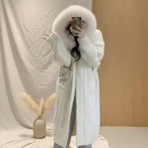 [옷자락]여성 오버사이즈 케이블 니트 후드 롱 가디건