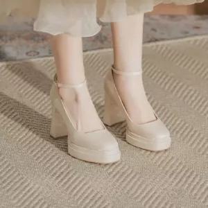 통굽 웨딩슈즈 가보시힐 발목스트랩 굽높은 우아한 페미닌