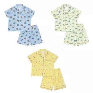 알로봇 키즈 파자마 세트 어린이 초등 아동 잠옷 상하의 반팔 반바지 여름용 셔츠형 무형광 순면