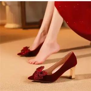 여사친 빨강 플랫 펌프스 신부화 봄가을 웨딩화 스틸레토 단화 MODU3