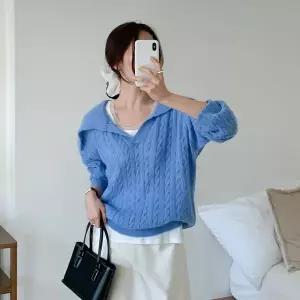 여자 알파카 오픈 세일러카라 빅사이즈 니트