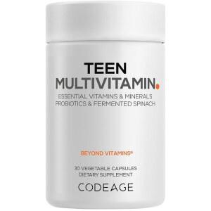 Codeage 청소년 멀티비타민 - 비타민 A, C, D3, B6, B12, 엽산, 아연, 마그네슘, 철, 프로바이오틱스, 발효 시금치 십대 남아 및 여아용 GMO 프리, 글루텐