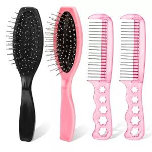 4개의 PCS 핑크 가발 브러시 플라스틱 인형 헤어 합성 모발용 미니 빗 세트 케어 2가지 스타일 블랙