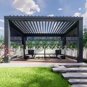 그늘막고정장치 전기 생물 기후 루버 전동 알루미늄 방수 야외 거실 정원 페르골라 가제보 썬룸 파빌리온
