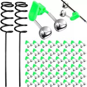 젬스크림 50개 플라스틱 낚싯대 클립 특종 경보 이중 벨 야간/얼음 낚시용 나선형 막대 홀더 2개 포함