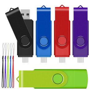 안드로이드 스마트폰, 컴퓨터, 맥북, 태블릿, PC, 5팩용 AreTop 32GB USB 썸 드라이브 듀얼 2.0 플래시 스위블 디자인 2-in-1 휴대용 타입-C 메모리 스틱