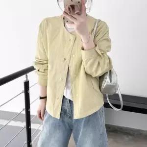 캐주얼 여자 싱글 라운드 재킷 코트 가죽 OP1