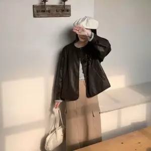 여자 가을 싱글 코트 가죽 자켓 톱 라운드 OP3