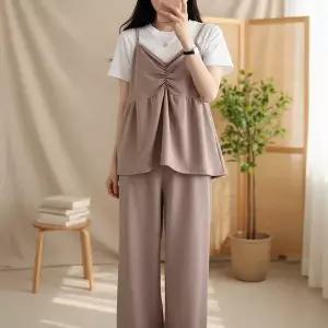 [신세계라이브쇼핑][옷자락] 여성 셔링 뷔스티에 세트 통밴딩 와이드팬츠