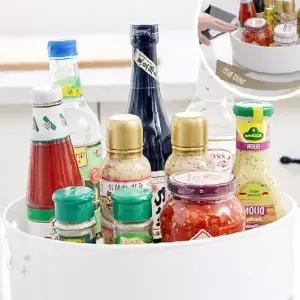 주방 화장대 욕실 조미료 화장품 소품 정리 회전 선반 트레이 원형 수납 용기