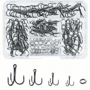 150개 트레블 훅 세트 고탄소강 낚시 교체 키트 - 루어 소금물 및 담수용 분할 링이 있는 엑스트라 샤프