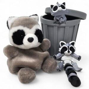 라쿤 플러시 & 관절 피규어 번들, 미니 쓰레기통이 있는 쓰레기 팬더 세트, 재미있는 동물 선물, 독특한 사무실 귀여운 책상 액세서리, 카와이 홈 데코, 생일 디어 (라쿤)