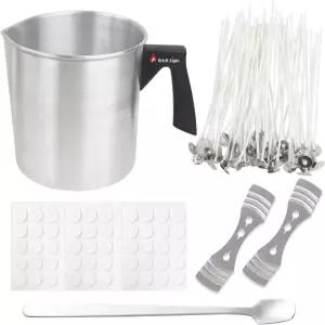 EricX 라이트 캔들 제작 키트 60개의 윅 스티커 1개의 왁스 붓기 냄비 2개의 3구 센터링 장치 믹싱 스푼