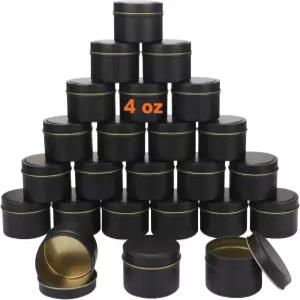 젠하콘 24 4온스 블랙 캔들 통 대량 만들기 병 만드는 용기 4개 포장