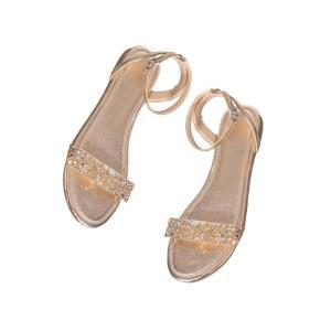 고글리터 여성용 메탈릭 스파클 플랫 샌들 드레시한 여름 발목 스트랩 오픈 토 브라이덜 웨딩 드레스 슈즈