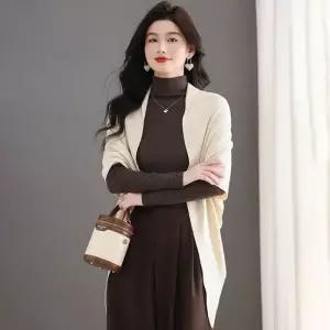 니트 여성용 가을 케이프 망토 카디건 톱 언밸런스 OP3