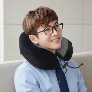 고밀도 메모리폼 여행용 목쿠션 3종 세트 블랙 기내 수면안대 포함