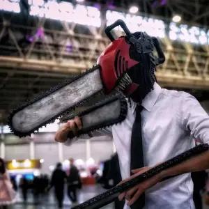 할로윈 코스프레 코스튬 옷 이벤트 의상 전기 톱 남자 덴지 포치타 착용 헬멧 애니메이션 역할 PVC 마스크