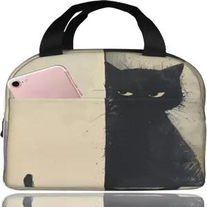 쿨링 도시락 보온 고양이 블랙 수채화 핸드백 포켓 출퇴근 학교 피크닉 남성 여성 학생 어린이 대용량