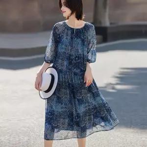 [블랙퀸][블랙퀸] 라운드넥 에스닉 시스루소매 원피스 blk004591