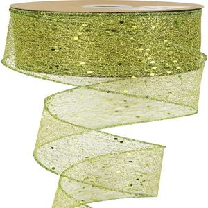 반짝이는 녹색 글리터 와이어 메시 리본 폭 2.5인치 크리스마스 트리 장식용 25야드 화환 활 제작