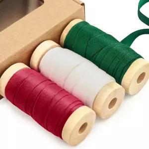 선물 포장용 벨벳 크리스마스 리본 3/8인치 15Yd 3롤 트리 보우 제작용 수제 공예