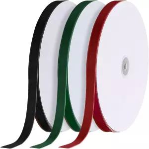 Yooog 3 롤 크리스마스 벨벳 리본 싱글 페이스 빈티지 트리 화환 선물 포장 보우 장식 3/8인치 X 30야드