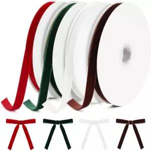 벨벳 리본 세트 3/8 x 48 야드 크리스마스 선물 포장용 레드 그린 화이트 브라운 얇은 트리 보우 화환 장식