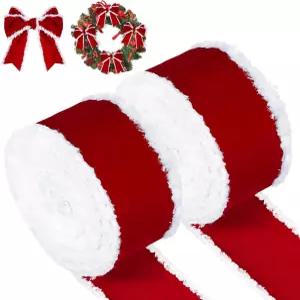 크리스마스 벨벳 리본 2.5인치 와이드 레드 와이어 트리 리스 포장 보우 갈랜드 생일 파티 홈 데코 공예품