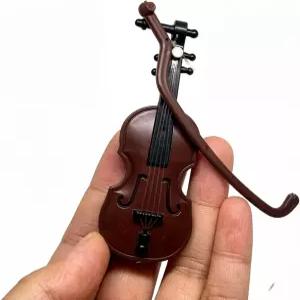 스탠드 활 케이스가 있는 브라운 미니어처 바이올린 컬렉션 인형의 집 악기 장식