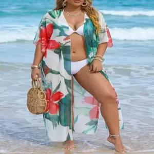 망사 여사친 롱 바캉스 러블리 가디건 식물 블라우스 빅사이즈 보헤미안 프린트 비치 다올1