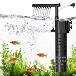 하이거 내부 수족관 필터, 5-in-1 잠수식 어항 필터, 조절 가능한 웨이브 메이커 & 에어 버블러, 5-15갤런 담수 염수용 조용한 거북이 수조 필터, 80GPH, 5W