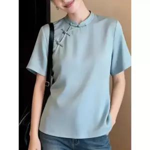 여사친 버클 트렌디 빈지 반팔 티 상의 봄가을 라운드넥 사계절 차이나 아이템 셔츠 HT2