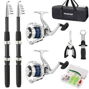 OLLYAP 낚싯대 콤보 세트 9피트 2PCS 텔레스코픽 릴 립 그리퍼 접이식 키트 베이스용