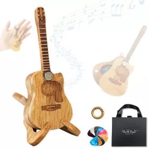 나무 기타 픽 홀더 어쿠스틱 케이스 스탠드/픽이 있는 박스 미니 모양의 액세서리 열쇠고리 장식 남성 음악