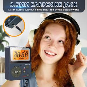 디지털 라디오 FM/AM 2밴드 스테레오 음악 수신기 헤드폰포함 휴대용 호환 포켓 LCD 화면 2xAAA 건전지 전
