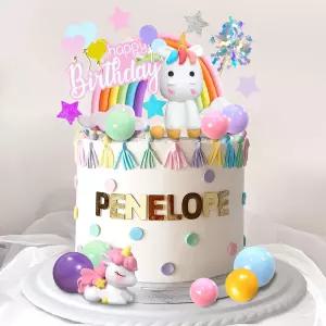 18 PCS 유니콘 케이크 토퍼 레인보우 장식과 스타 호일 불꽃놀이 공 생일 축하 스타일 1