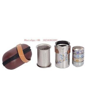 순수 티타늄 여행용 차 세트, 이중 레이어 찻주전자, 휴대용 쿵푸 메이커, 캠핑 및 피크닉에 적합