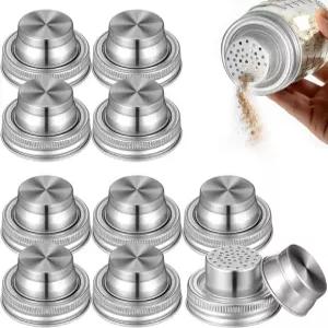오오노나 10개 스테인리스 스틸 메이슨 병 셰이커 뚜껑 다용도 향신료 디스펜서 칵테일 커버 소금 설탕 및