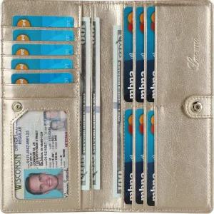 Le 초슬림 얇은 가죽 여성 지갑 RFID 차단 신용카드 홀더 바이폴드 장지갑